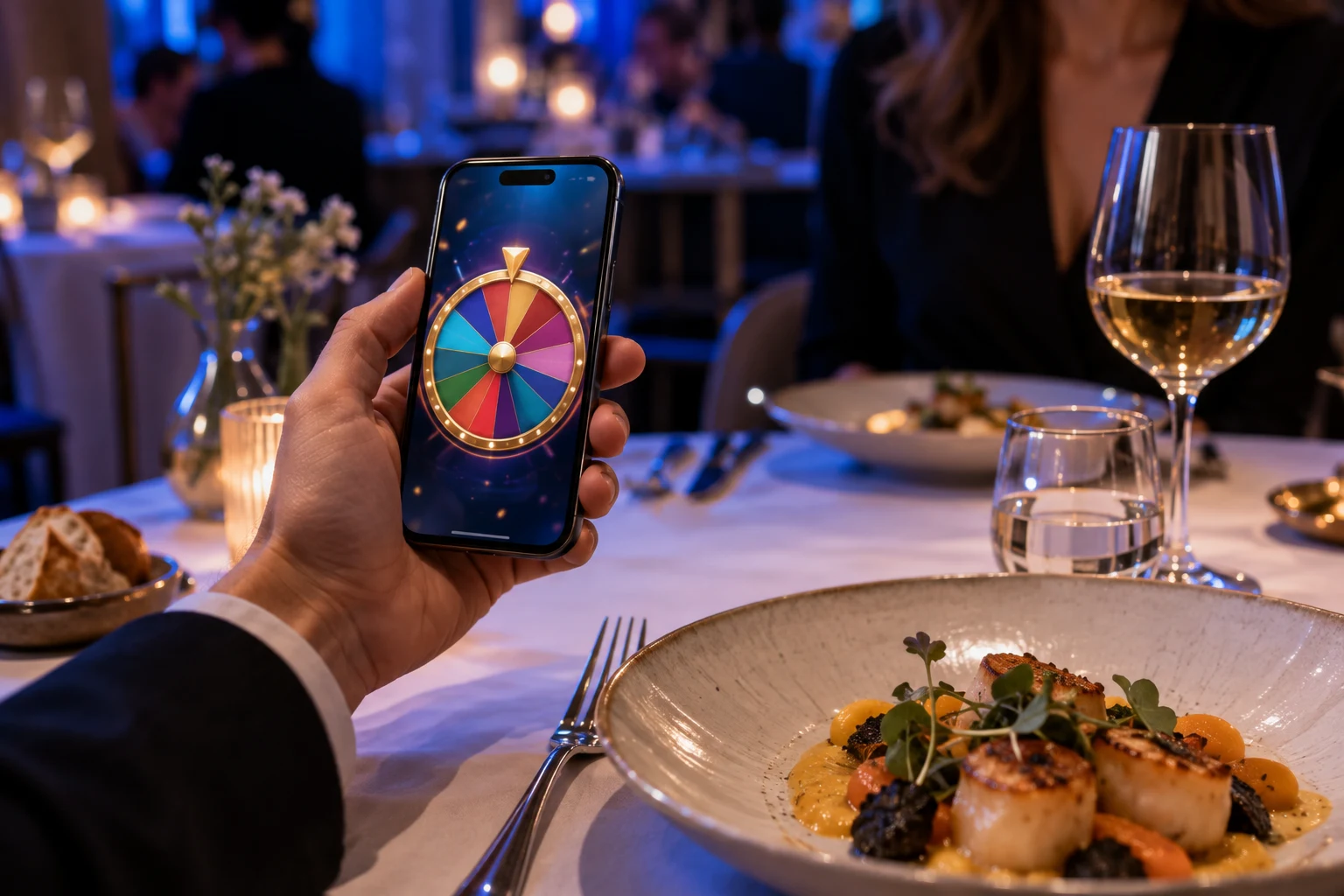 Un jeu interactif sur le téléphone d’un client au restaurant